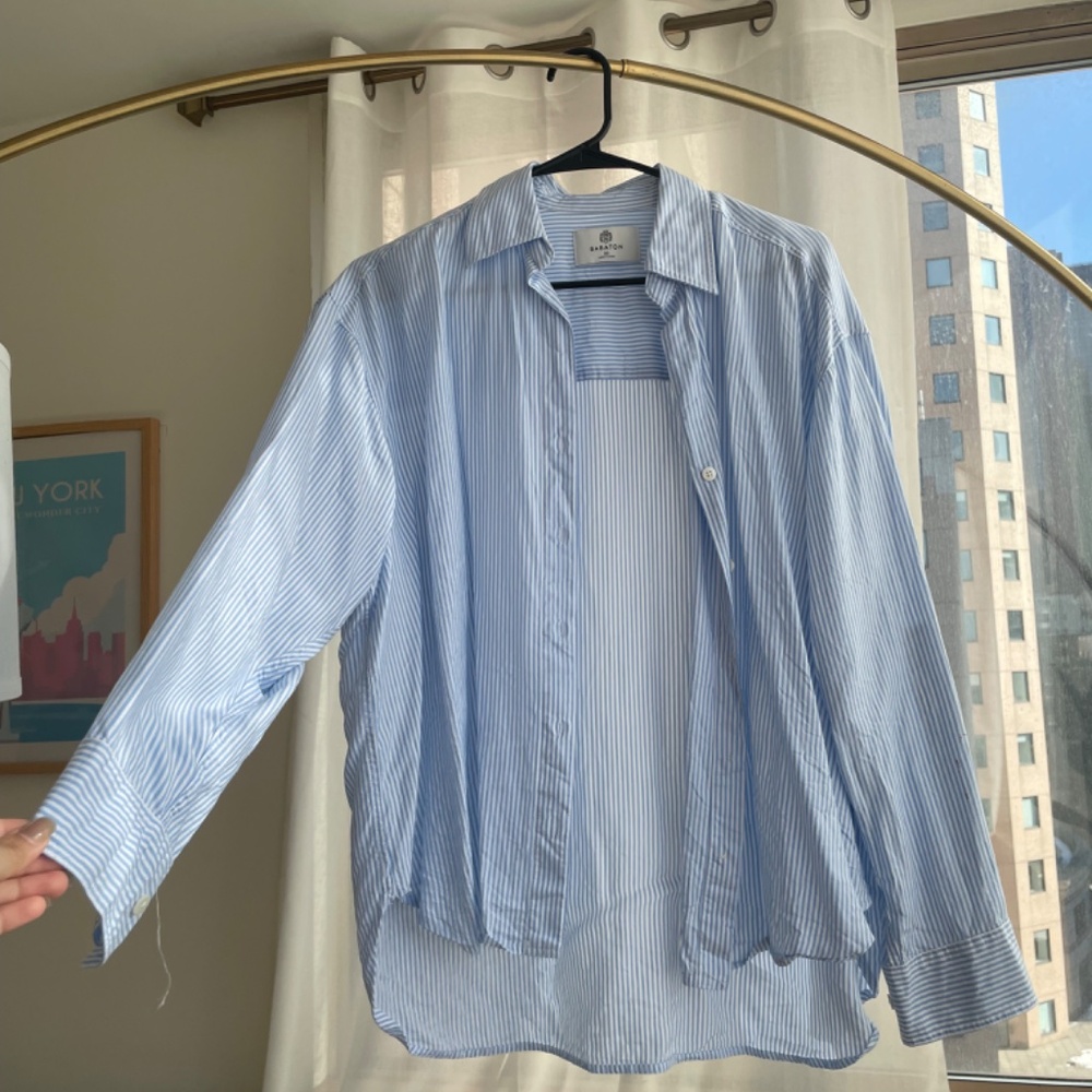 Aritzia Babaton Archive Shirt Size XS Blue Stripe - Picture 6 of 7